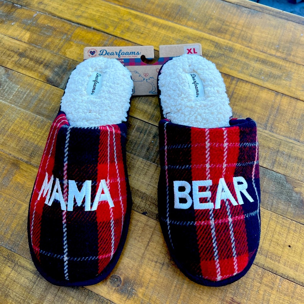 MAMA BEAR Dearfoams Womens Plaid Slipper Size XL 11-12